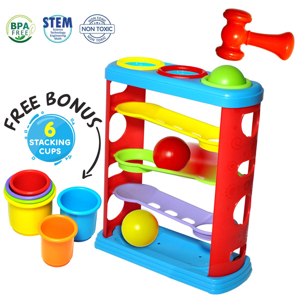 Pound a Ball Toy with 6 Bonus Stacking Cups Via Amazon