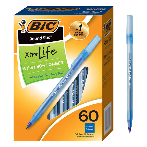 BIC Round Stic Xtra Life Ballpoint Pen, Medium Point (1.0mm), Blue, 60-Count Via Amazon ONLY $3.99 Shipped! (Reg $12.49)
