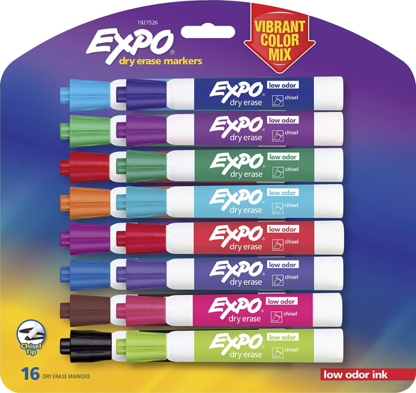 EXPO Low-Odor Dry Erase Markers, Chisel Tip, Vibrant Colors, 16-Count Via Amazon