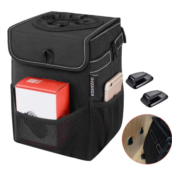 Car Trash Can with Lid and Storage Pockets Leak-Proof Via Amazon