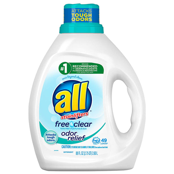 All Liquid Laundry Detergent, Free Clear with Odor Relief, 49 Loads, Via Amazon