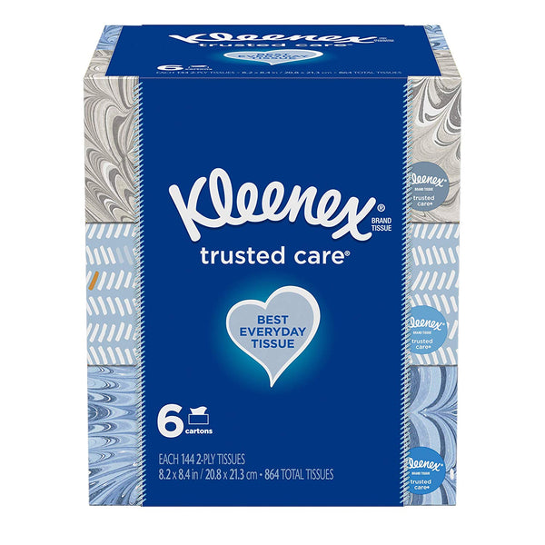 18 Boxes Kleenex Trusted Care Everyday Facial Tissues, 144 Tissues per Flat Boxes Via Amazon