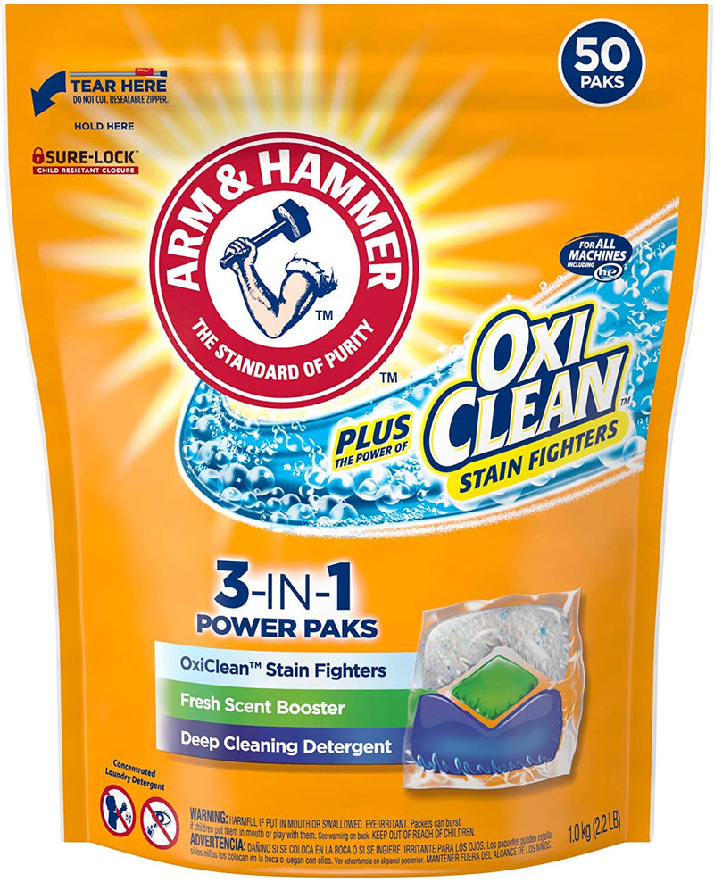 2-Pack Arm & Hammer Plus OxiClean HE 3-in-1 Laundry Detergent Power Paks, 50 Count Via Amazon