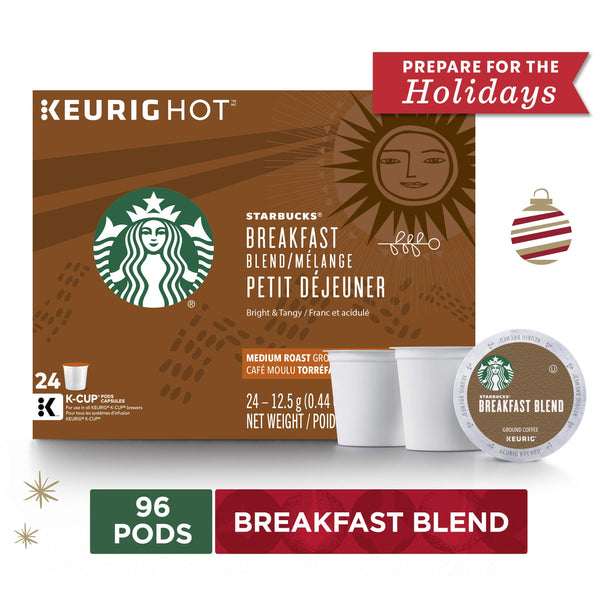 96 Pods Starbucks Breakfast Blend Medium Roast Single Cup Coffee for Keurig Brewers