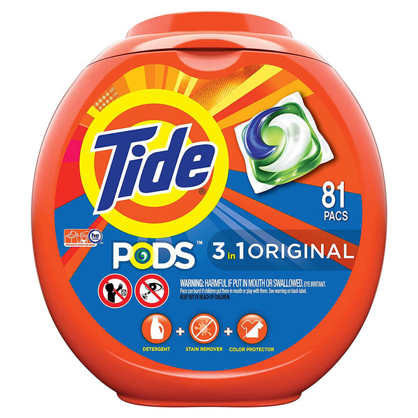 PODS 3 in 1 HE Turbo Laundry Detergent Pacs, Original Scent, 81 Count Tub Via Amazon