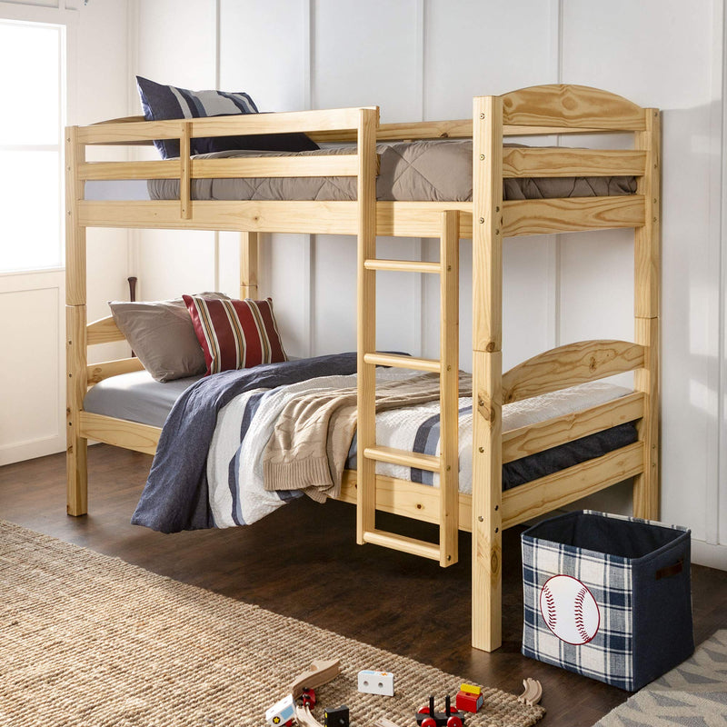 Wood Twin Bunk Kids Bed Bedroom with Guard Rail and Ladder (2 Single Bed Option) Via Amazon