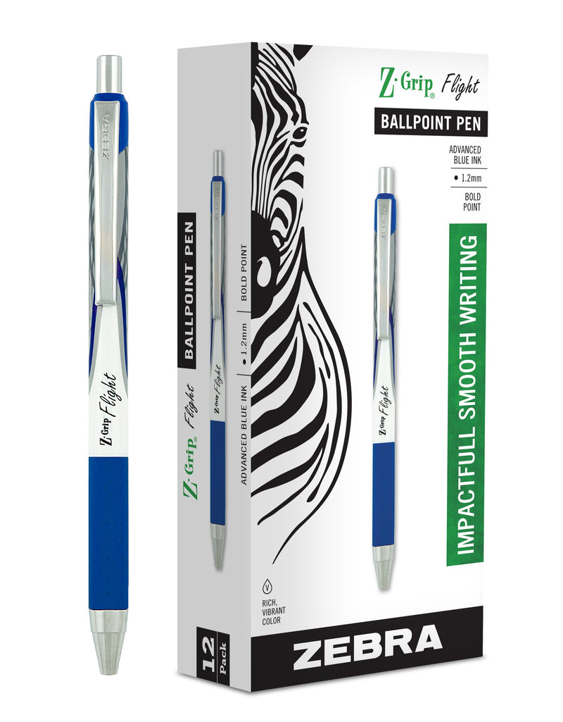 Zebra Pen Z-Grip Flight Retractable Ballpoint Pen, Blue Ink, 12-Count Via Amazon