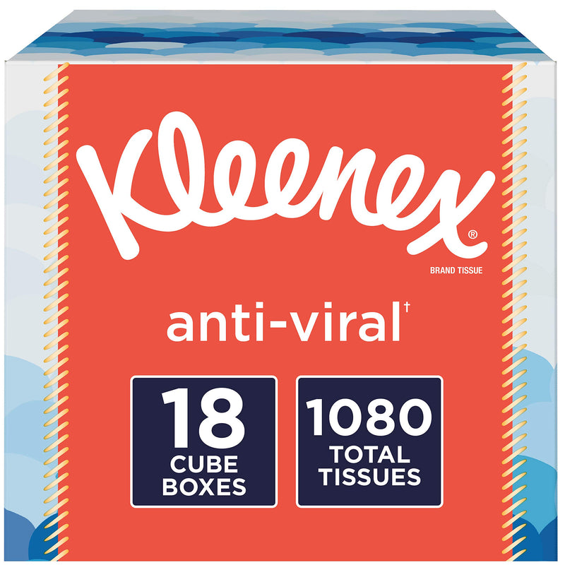 Kleenex Anti-Viral Facial Tissues, 18 Cube Boxes, 60 Tissues per Box (1,080 Tissues Total) Via Amazon