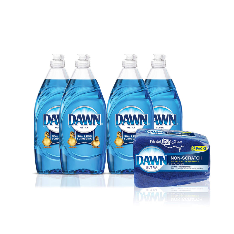 Dawn Ultra Dishwashing Liquid Dish Soap (4x19oz) + Non-Scratch Sponge (2ct) Via Amazon