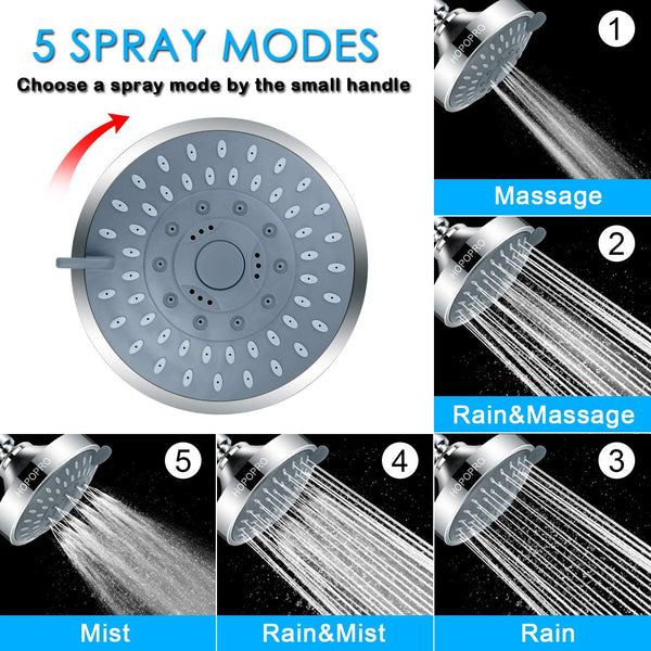 High Pressure Showerhead with 5 Spray Modes Via Amazon