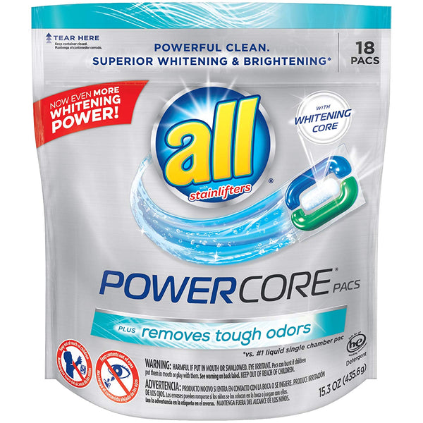 36-Count All Powercore Pacs Laundry Detergent Plus Removes Tough Odors