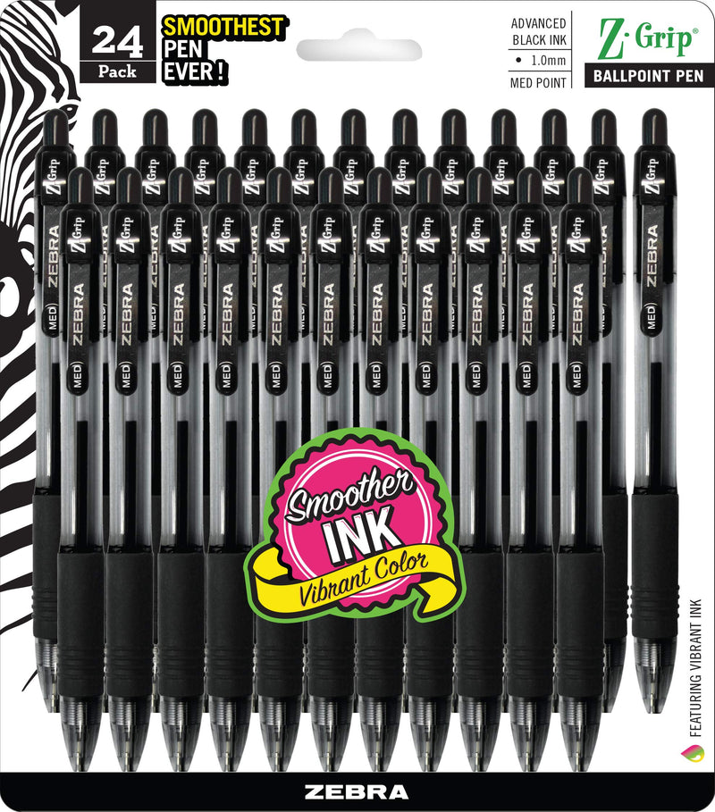 Zebra Pen Z-Grip Retractable Ballpoint Pen, Black Ink, 24 Pack Via Amazon