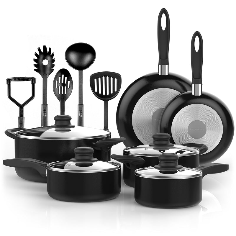 Vremi 15 Piece Nonstick Cookware Set - Durable Aluminum Pots and Pans with Cooking Utensils Via Amazon