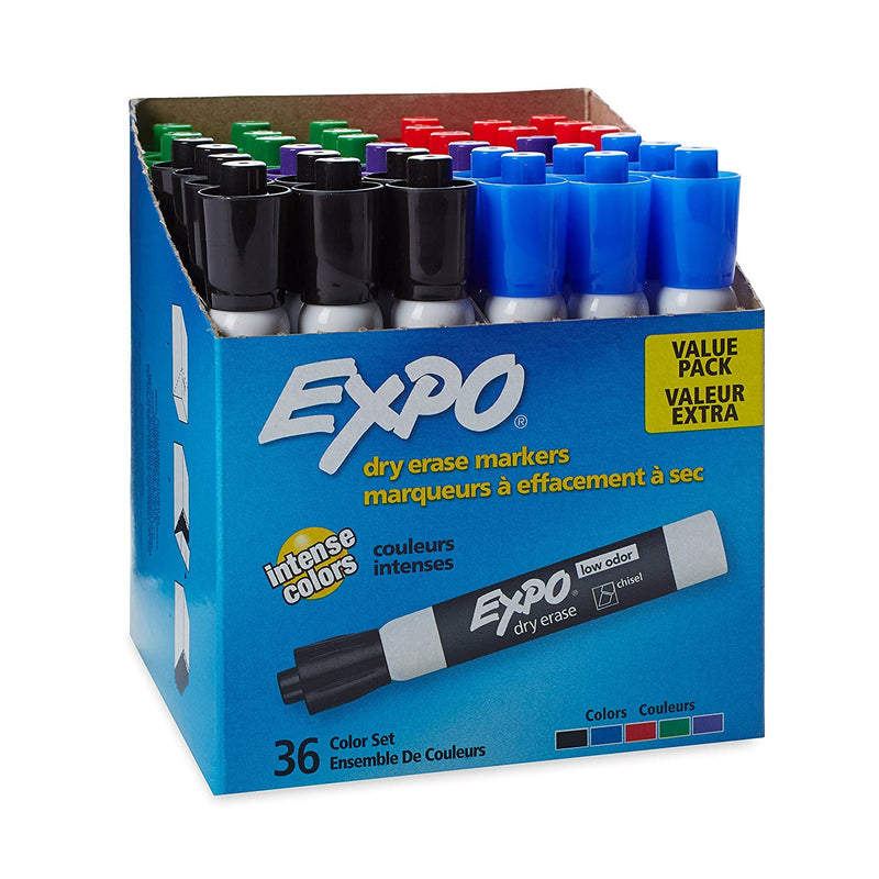 EXPO Low Odor Dry Erase Markers, Chisel Tip, Assorted, 36 Count Via Amazon