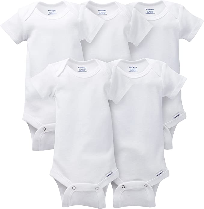 5 Pack Gerber Baby Solid Onesies Via Amazon