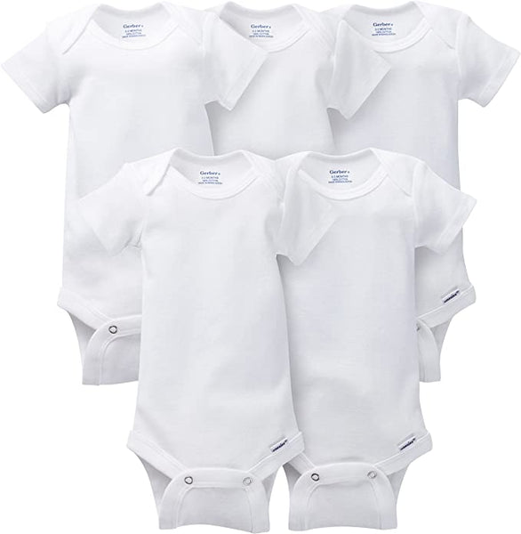5 Pack Gerber Baby Solid Onesies Via Amazon