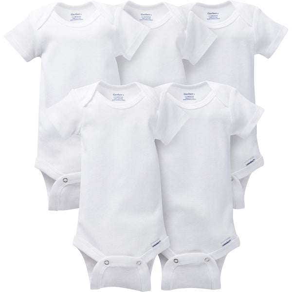 GERBER Baby 5-Pack Solid Onesies Bodysuits, White, Via Amazon