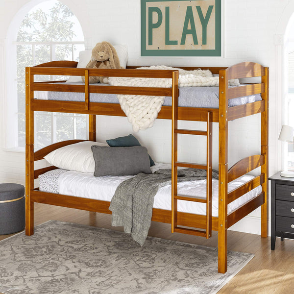 Wood Twin Bunk Bed Bedroom with Guard Rail and Ladder Easy Assembly, + Use as 2 Seperate Beds Via Amazon