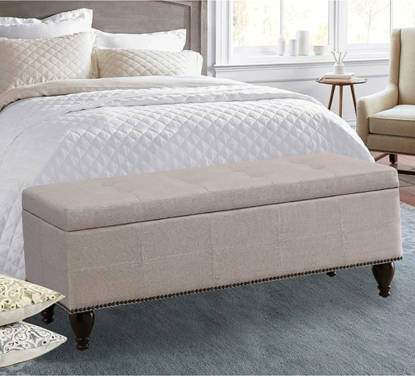 Rosevera Berta Upholstered Polyester Tufted Top with Nailhead Rectangular Bench