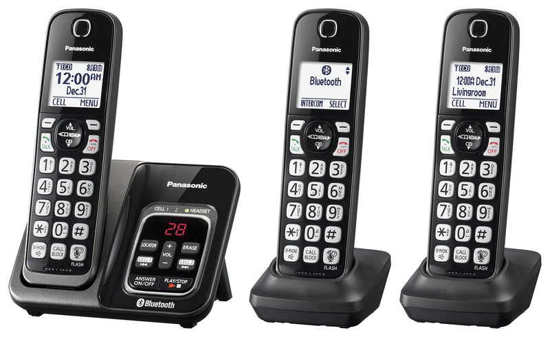 PANASONIC Expandable Cordless Phone System with Link2Cell Bluetooth, Voice Assistant, Answering Machine and Call Blocking - 3 Cordless Handsets