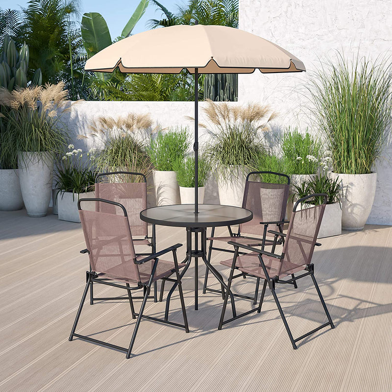 6-Piece Patio Set with Umbrella Table and Set of 4 Folding Chairs Via Amazon