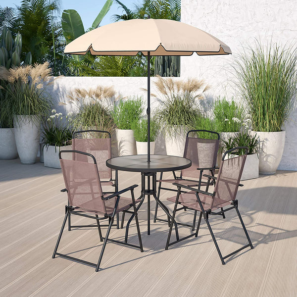 6-Piece Patio Set with Umbrella Table and Set of 4 Folding Chairs Via Amazon