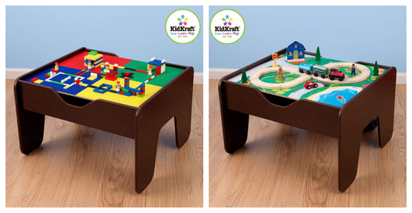 Kidkraft 2-in-1 Activity Table Espresso Includes 200 pc Compatible Legos And 30 pc Train Set Via Amazon