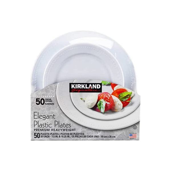 50 Count Kirkland Signature Elegant Plastic Plates Premium Heavy Weight Via Amazon