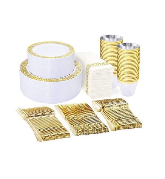 350 Piece Gold Dinnerware Set Via Amazon
