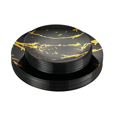 50 Piece Gold & Black Plastic Plates Via Amazon