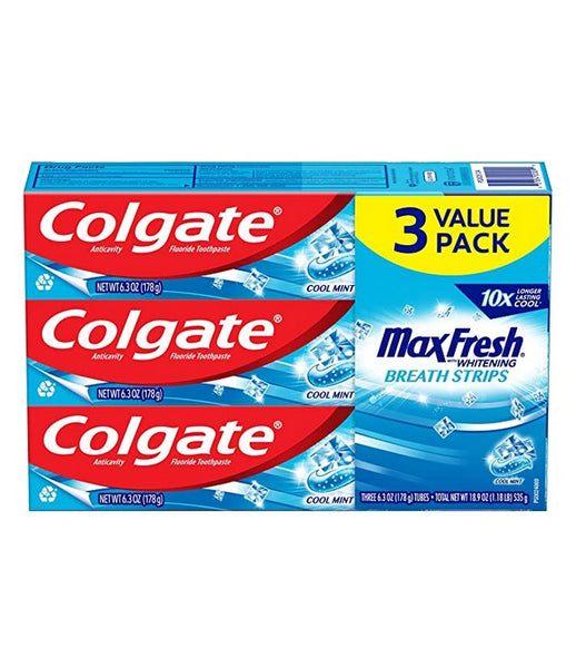 3-Pack Colgate Max Fresh with Whitening Toothpaste with Mini Breath Strips Via Amazon