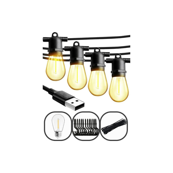 50FT USB Powered Outdoor Edison String Lights Waterproof Via Amazon