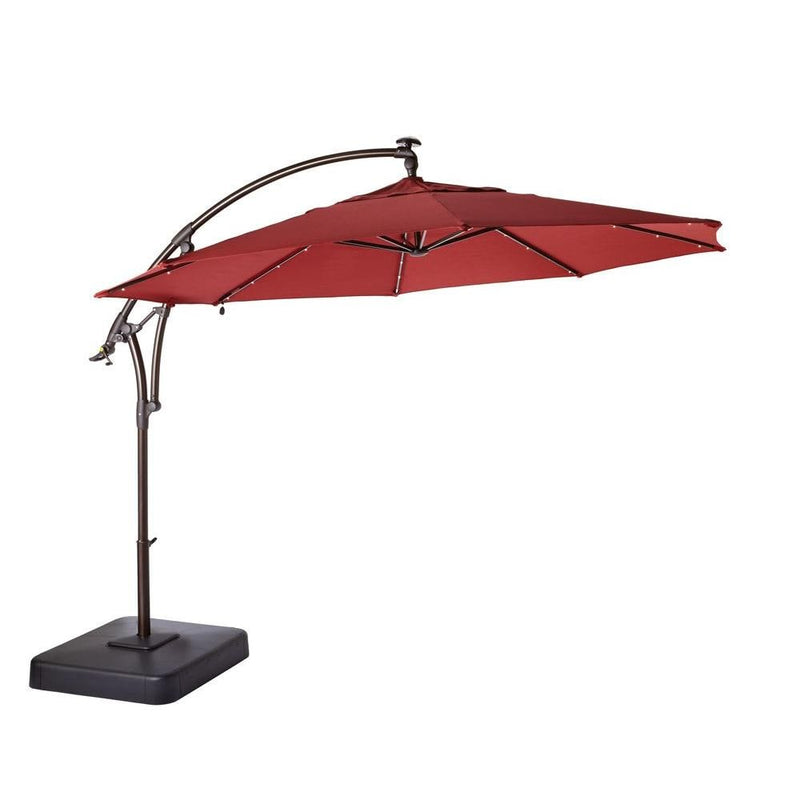 Hampton Bay 11 ft. LED Round Offset Outdoor Patio Umbrella in Chili Red Via Home Depot