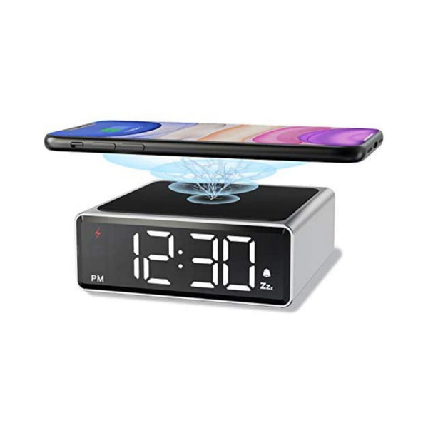 Digital Alarm Clock with Qi Wireless Charger Via Amazon