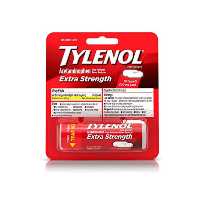 Tylenol, Extra Strength Caplets with 500 mg Acetaminophen
10 Count Via Amazon