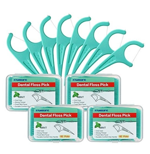 Floss Picks Mint Dental Floss Picks with 4 Travel Handy Cases 240 Count Flossers Via Amazon