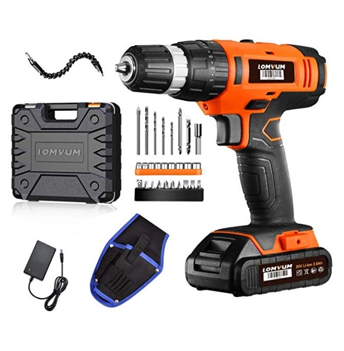 Lomvum 20V Cordless Drill Driver with Lithium-ion Battery & case Via Amazon