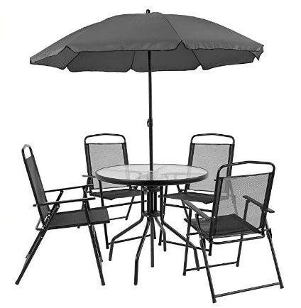 6 Piece Patio Garden Set with Table, Umbrella and 4 Folding Chairs Via Amazon