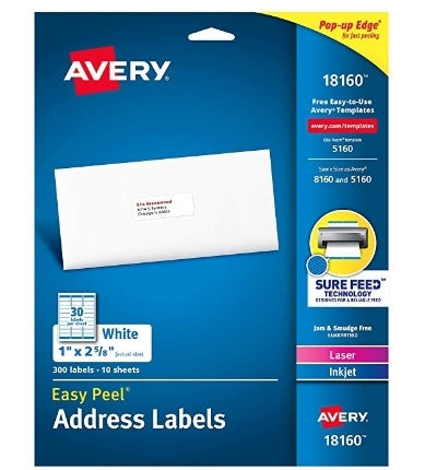 Avery Mailing Address Labels 30 on a sheet  Via Amazon