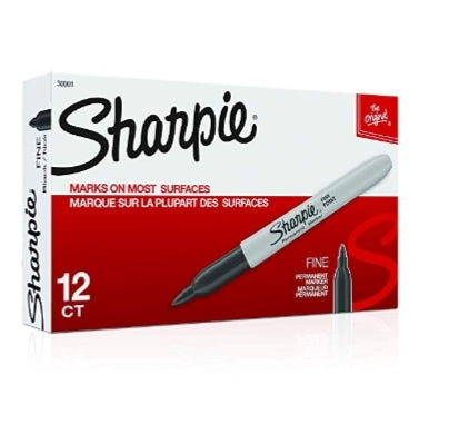 Sharpie Permanent Markers, Fine Point, Black, 12 Count Via Amazon