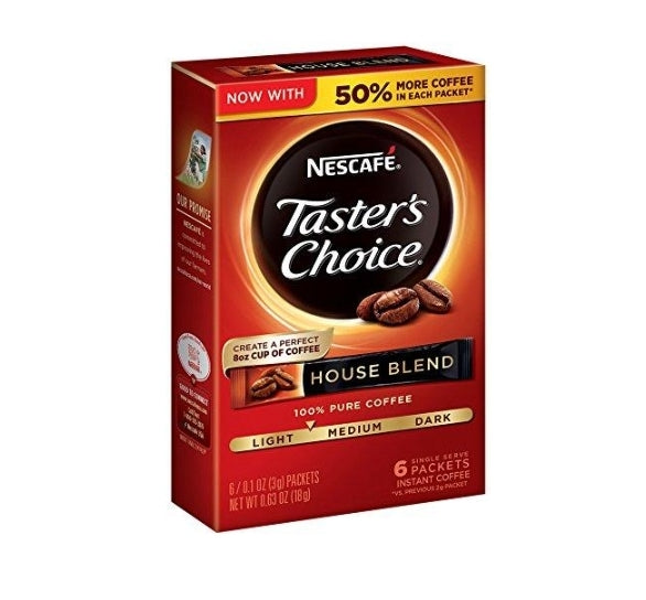 Nescafe Taster's Choice Instant Coffee, House Blend, 0.63 Ounce (Pack of 12) Via Amazon