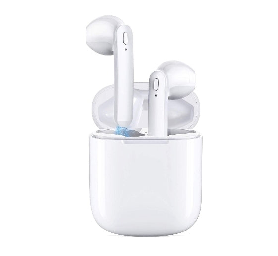 Bluetooth Headphones, Earpieces with Noise Canceling Microphone, and Charging Case Via Amazon