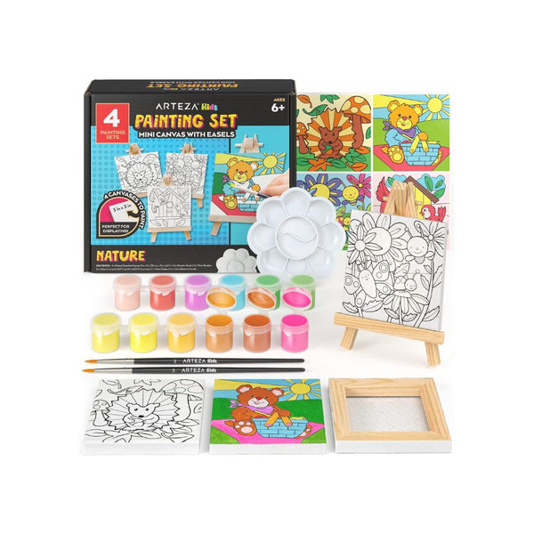 Arteza Kids Nature Painting Kit, 4 Canvases