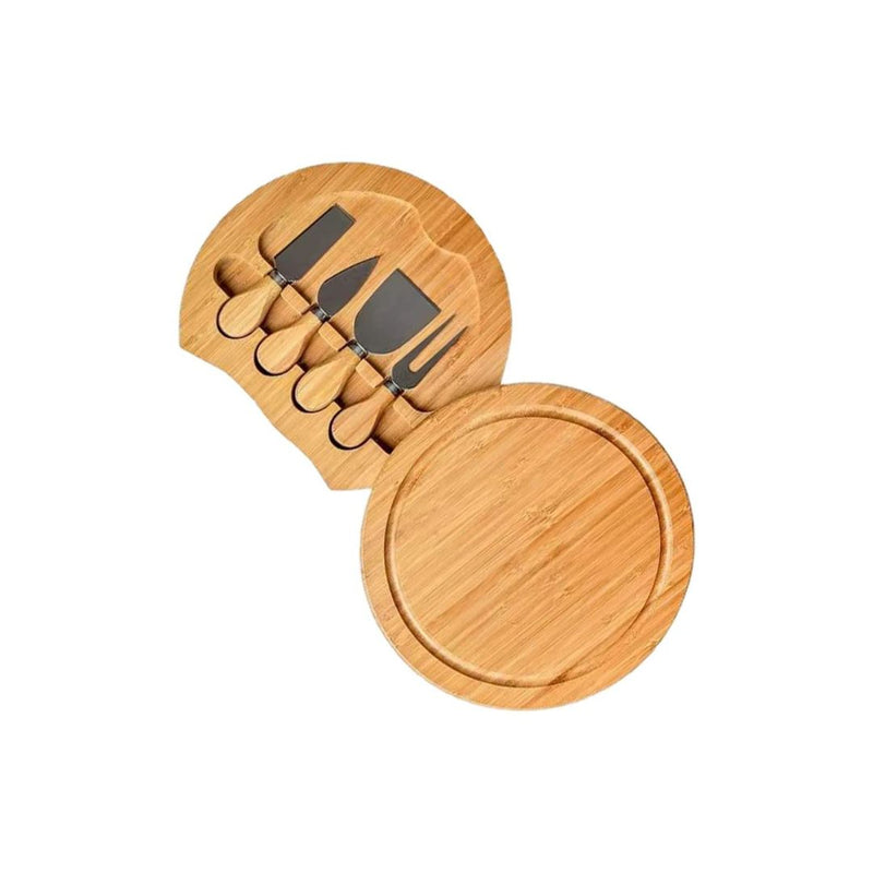4 Stainless Knife, Wood Cheese Board Set