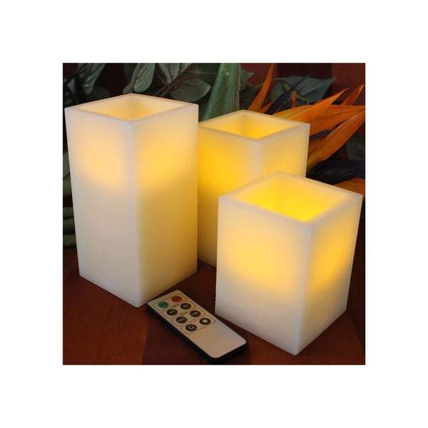 3 Flameless Candles Ivory Wax with Multi-Function Timer Remote Control