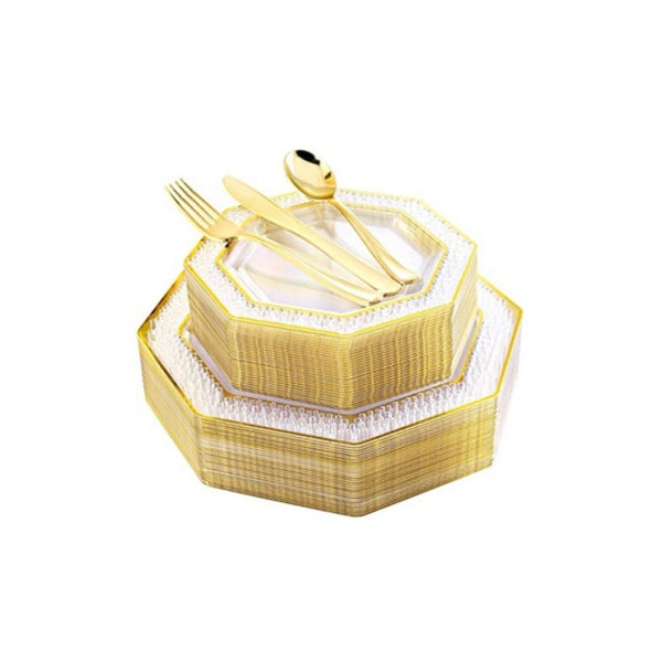 150-Pc Gold Plastic Plates with Silverware