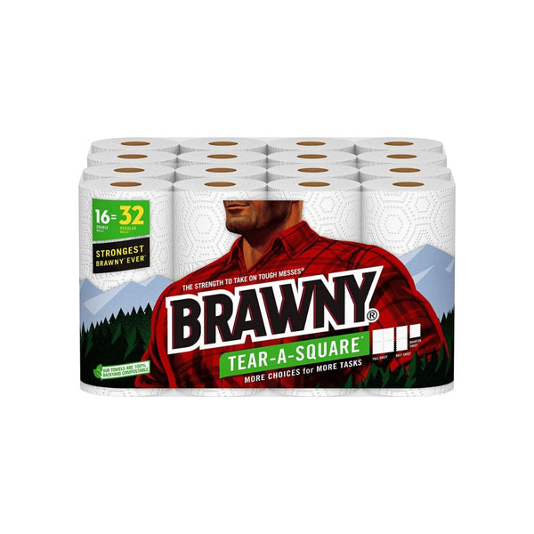 Brawny Tear-A-Square Paper Towels (16 Double Rolls = 32 Regular Rolls)