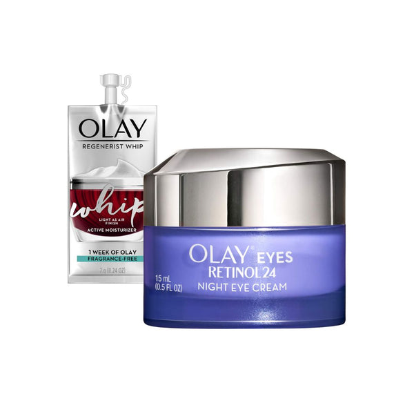 Olay Regenerist Retinol 24 Night Eye Cream + Whip Face Moisturizer Travel Bundle