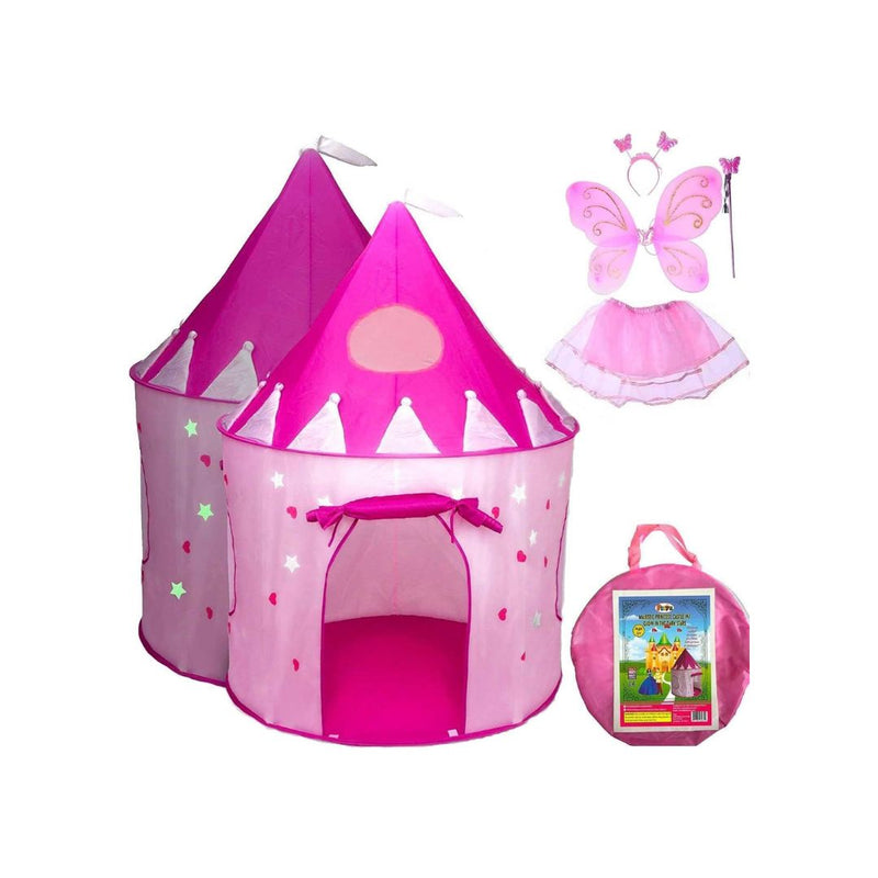 5-Piece Princess Castle Girls Pop Up Play Tent & Dress Up Costume Bundle