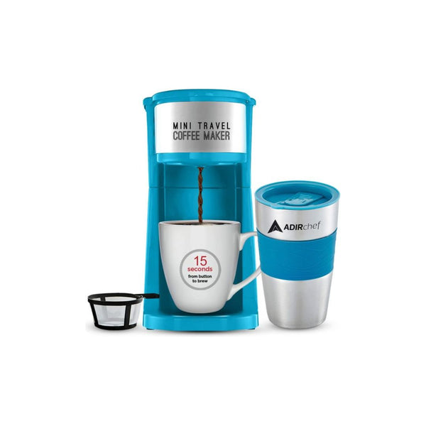 ADIRchef Mini Travel Single Serve Coffee Maker And 15oz. Travel Mug